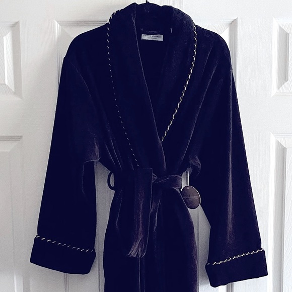VALERIE STEVENS COTTON VELVET ELEGANT BATH ROBE with TASSELS LONG COZY Black L
